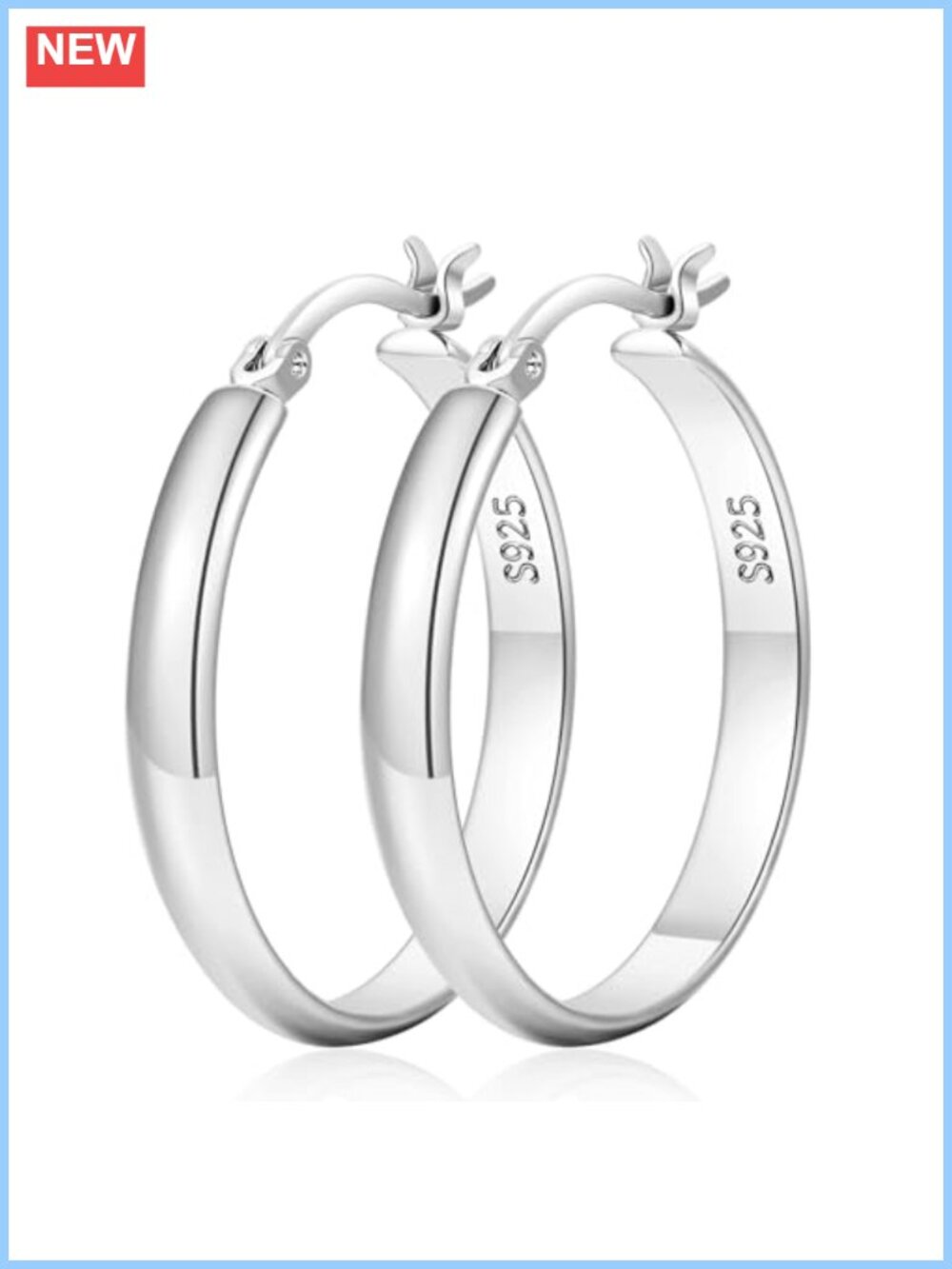 4mm Wide Large Silver Hoop Earrings Lightweight 925 Sterling Silver